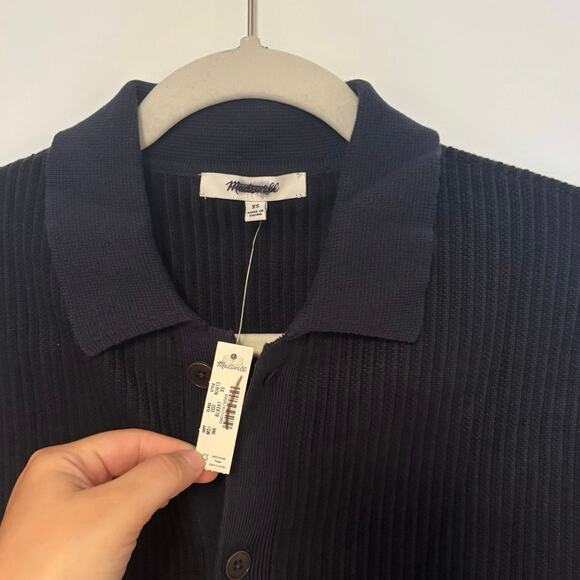 NWT Madewell Tuck-Stitch Button-Up Sweater Polo Navy Black Size XS - Picture 5 of 7